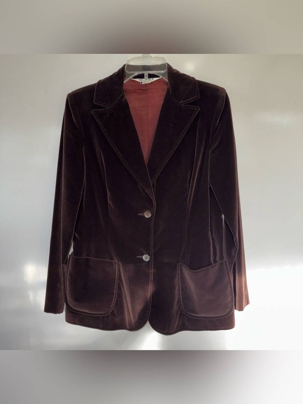 VTG Koret Sz10 Velour Velvet Blazer Coat Jacket Front Pkts Slit Lined Maroon